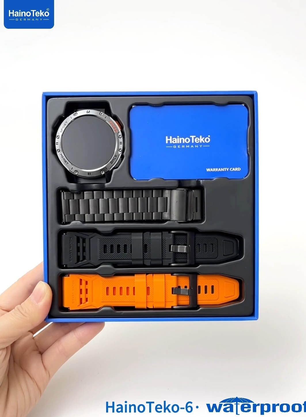 HainoTeko-6 avec écran AMOLED 3 paires de bracelets et lampe torche intégrée - ساعة ذكية أصلية