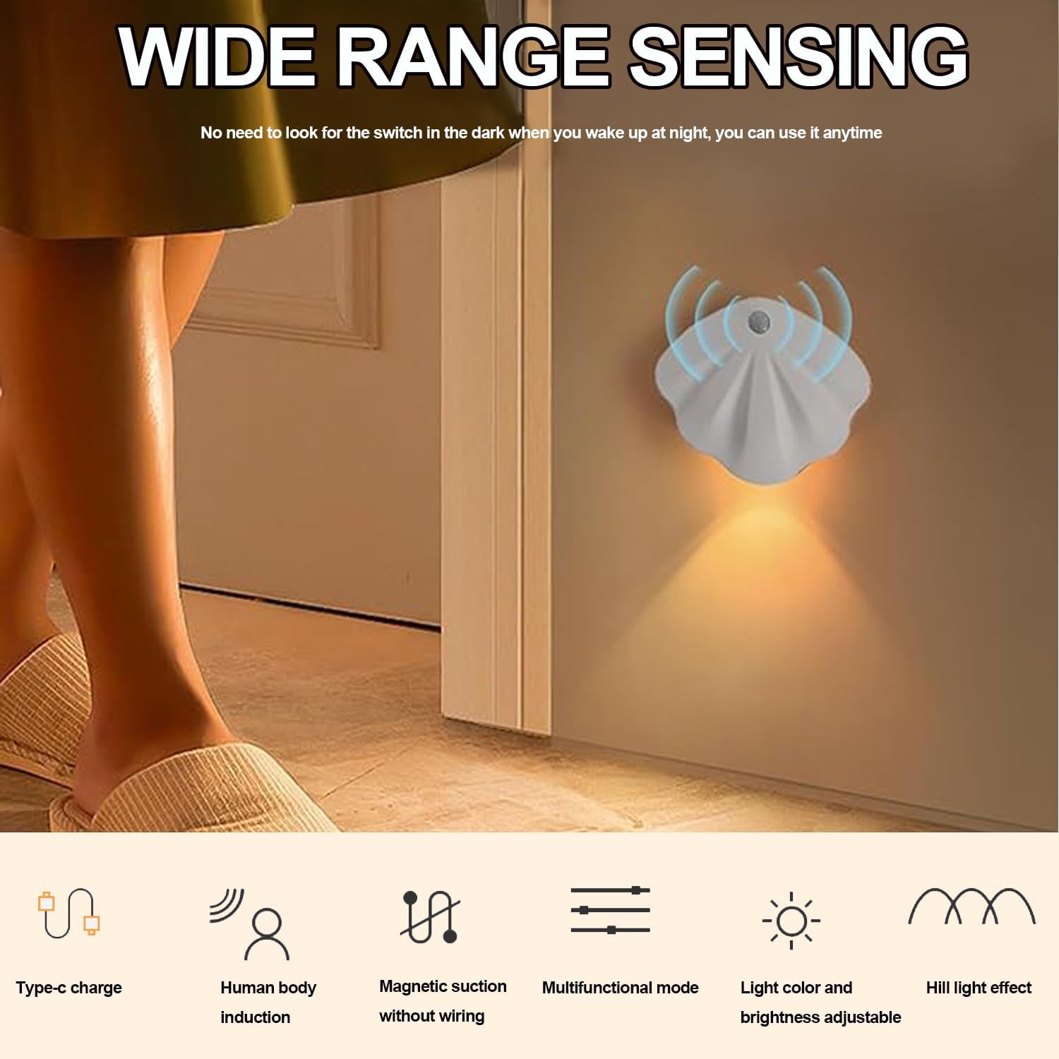 Applique murale rechargeable USB avec détecteur de mouvement 1Pcs - مصباح منزلي لإضاءة الممرات