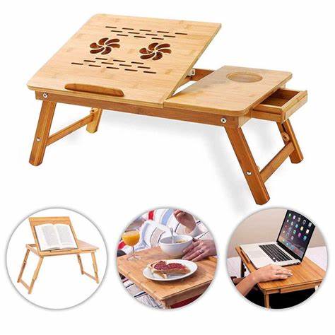 طاولة كمبيوتر محمول من الخيزران مع درج، بتهوية ممتازة للحاسوب TABLE REFROIDSSEUR