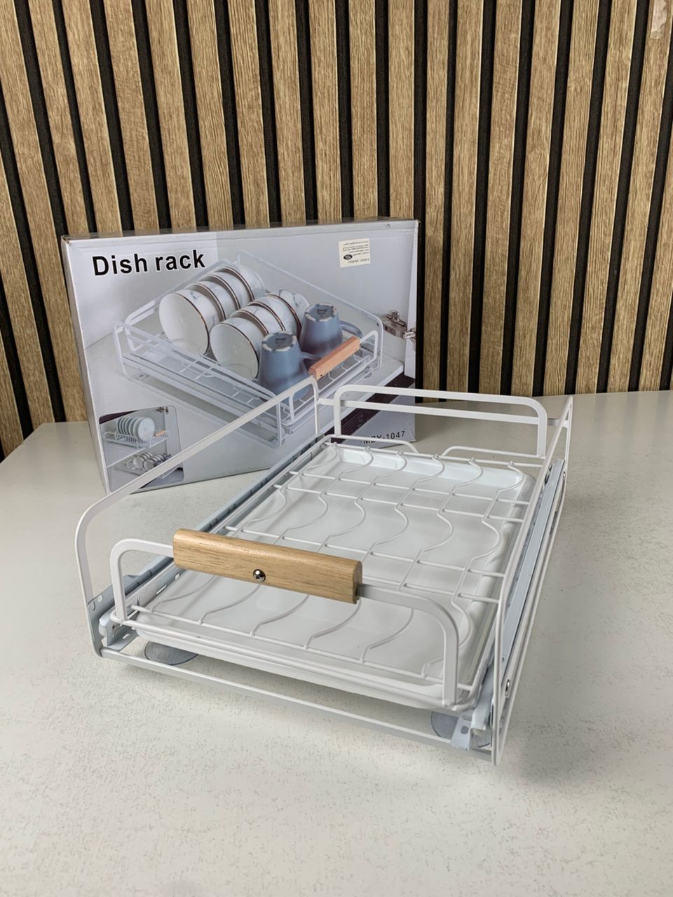 Égouttoir à vaisselle avec poignées en bois pour cuisine – منظم أواني داخل رف المطبخ