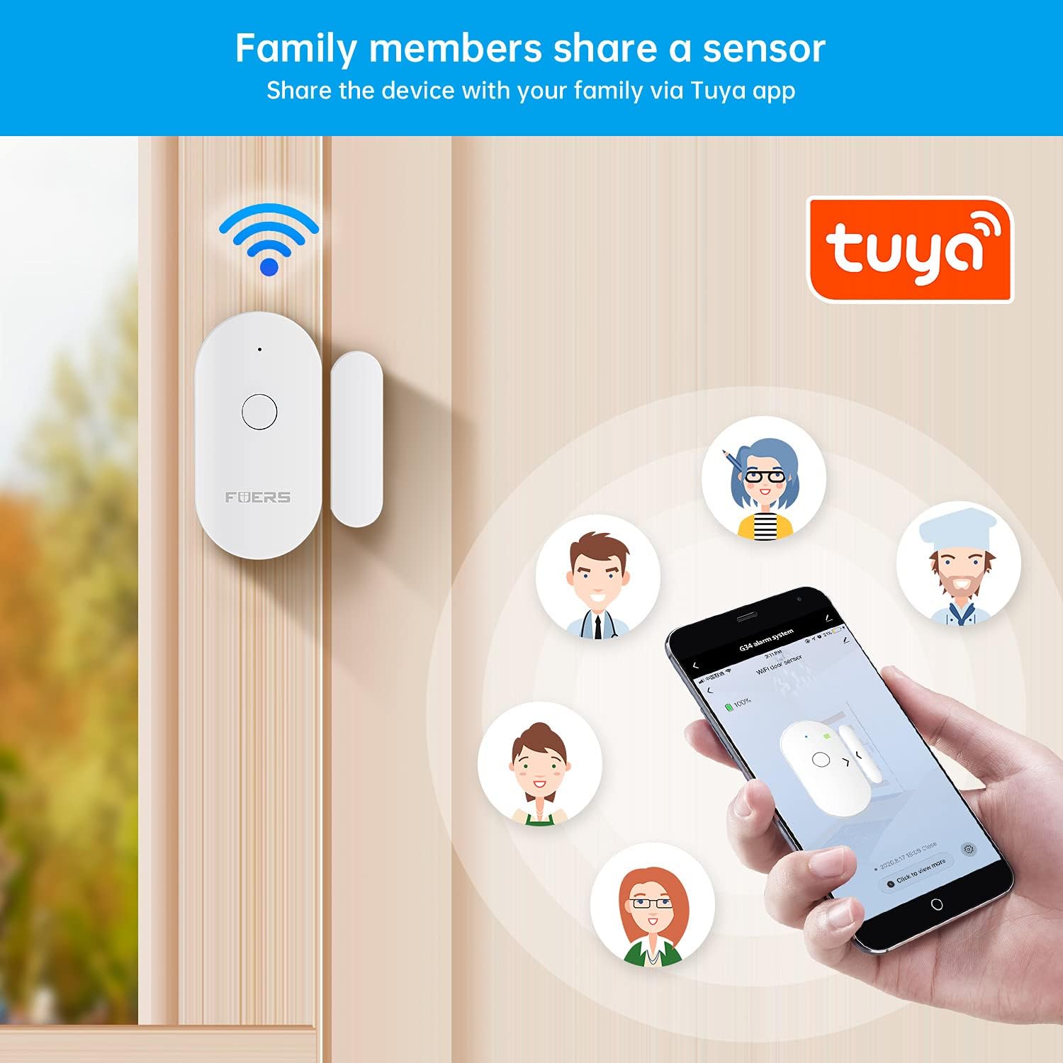 Détecteur de porte et fenêtre WiFi avec alarme capteur magnétique - مستشعر الأبواب والنوافذ الذكي