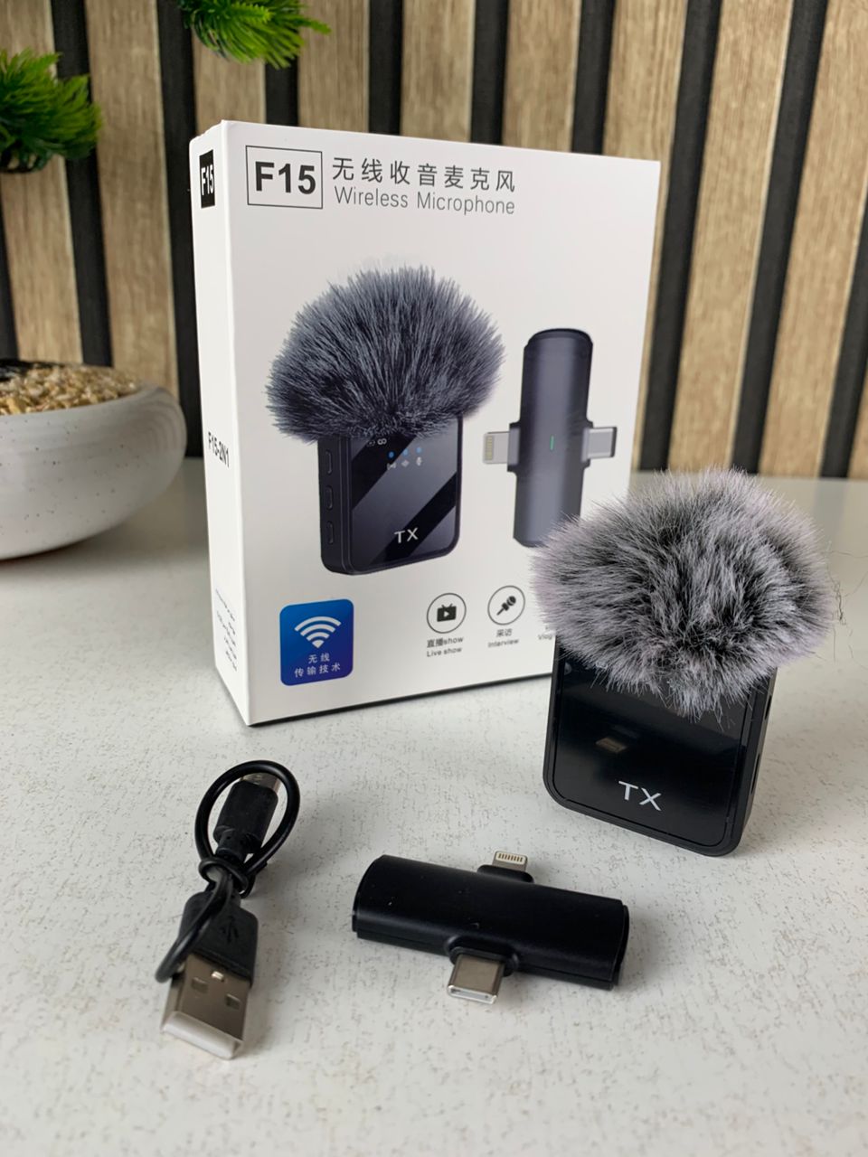 Microphone Sans Fil Professionnel 2en1 pour iPhone et Android F15 – ميكروفون لاسلكي متعدد المنافذ