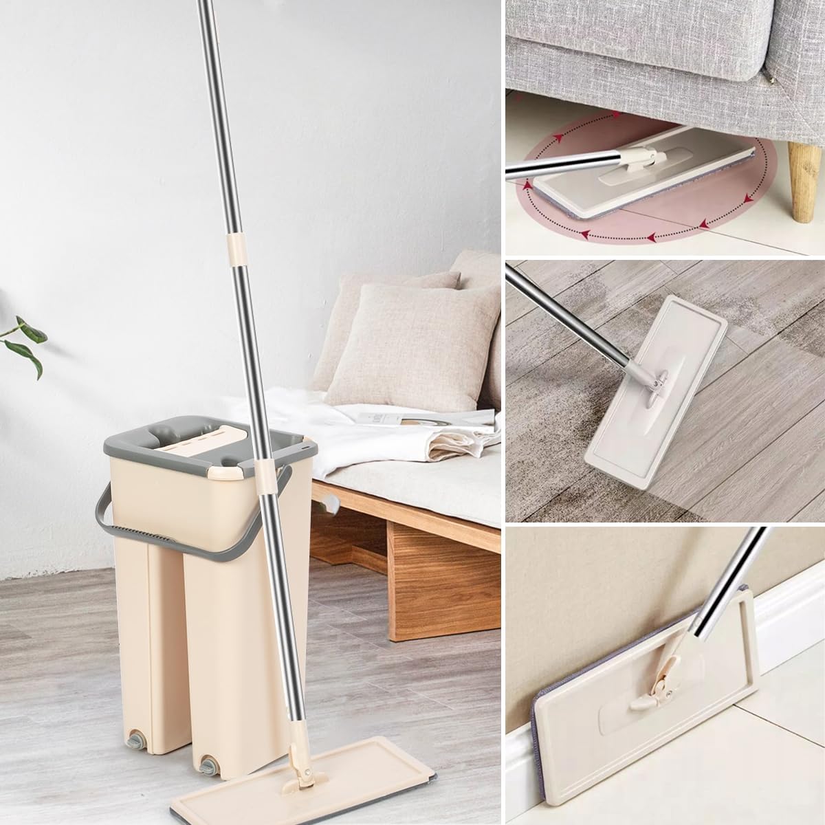 Balai-serpillère plat avec seau à deux compartiments et lingettes en microfibre - ممسحة مايكروفيبر مع دلو بغرفتين للفصل بين الماء النظيف